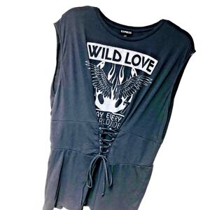 Express Corset Style Tunic Top Womens XL Gray Wild Love All Day Goth Grunge Edgy